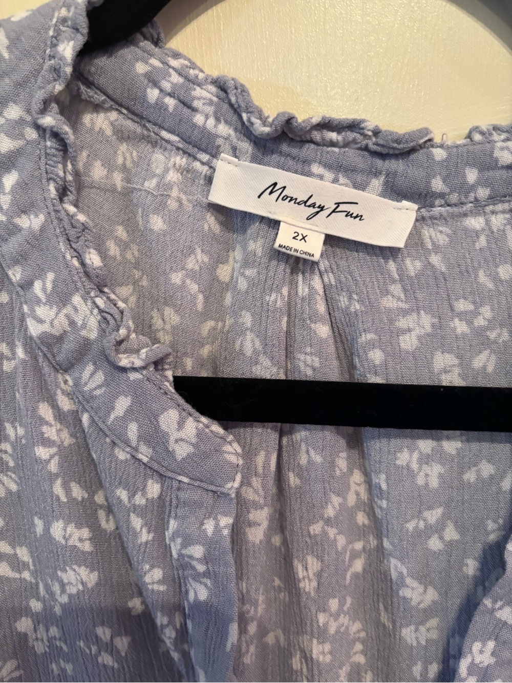 Boho Chic Dusty Blue Floral V-Neck Peasant Top - Picture 3 of 5
